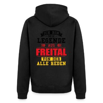 Stadt Freital Deutschland Legende Spruch - Unisex Premium Bio Zip Hoodie - Schwarz - Hinten - Nico (187cm)