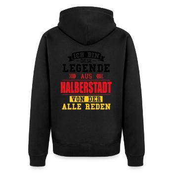 Stadt Halberstadt Deutschland Legende Spruch - Unisex Premium Bio Zip Hoodie - Schwarz - Hinten - Nico (187cm)