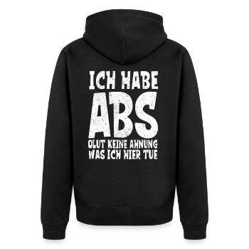 Lustiger Spruch fürs Gym ABSolut keine Ahnung - Unisex Premium Bio Zip Hoodie - Schwarz - Hinten - Nico (187cm)