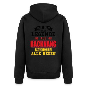 Stadt Backnang Deutschland Legende Spruch - Unisex Premium Bio Zip Hoodie - Schwarz - Hinten - Nico (187cm)