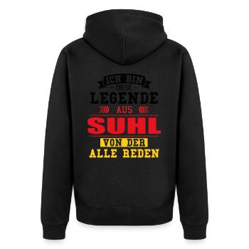 Stadt Suhl Deutschland Legende Spruch - Unisex Premium Bio Zip Hoodie - Schwarz - Hinten - Nico (187cm)