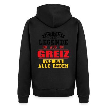 Stadt Greiz Deutschland Legende Spruch - Unisex Premium Bio Zip Hoodie - Schwarz - Hinten - Nico (187cm)