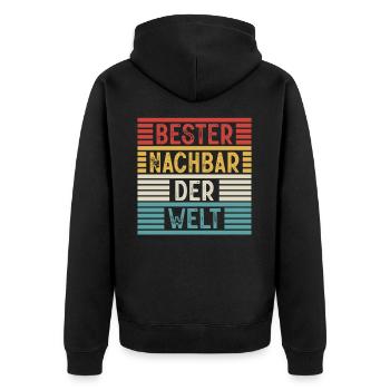 Bester Nachbar Der Welt Spruch Nachbarschaft Retro - Unisex Premium Bio Zip Hoodie - Schwarz - Hinten - Nico (187cm)