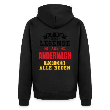 Stadt Andernach Deutschland Legende Spruch - Unisex Premium Bio Zip Hoodie - Schwarz - Hinten - Nico (187cm)