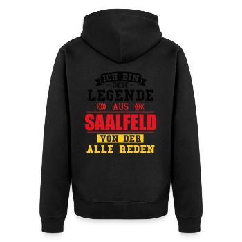 Stadt Saalfeld Deutschland Legende Spruch - Unisex Premium Bio Zip Hoodie - Schwarz - Hinten - Nico (187cm)