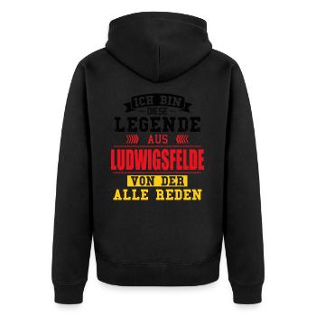 Stadt Ludwigsfelde Deutschland Legende Spruch - Unisex Premium Bio Zip Hoodie - Schwarz - Hinten - Nico (187cm)