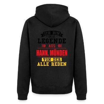 Stadt Hann. Münden Deutschland Legende Spruch - Unisex Premium Bio Zip Hoodie - Schwarz - Hinten - Nico (187cm)