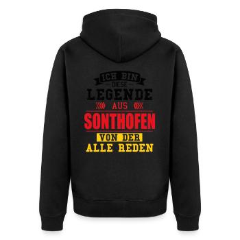 Stadt Sonthofen Deutschland Legende Spruch - Unisex Premium Bio Zip Hoodie - Schwarz - Hinten - Nico (187cm)