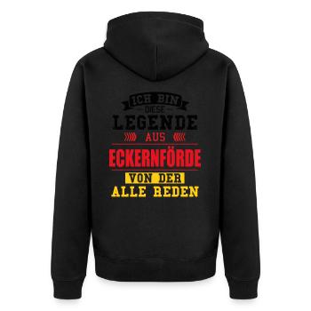 Stadt Eckernförde Deutschland Legende Spruch - Unisex Premium Bio Zip Hoodie - Schwarz - Hinten - Nico (187cm)