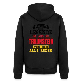 Stadt Traunstein Deutschland Legende Spruch - Unisex Premium Bio Zip Hoodie - Schwarz - Hinten - Nico (187cm)