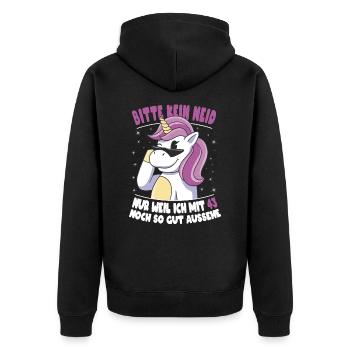 Bitte Kein Neid Weil Ich Mit 43 So Gut Aussehe - Unisex Premium Bio Zip Hoodie - Schwarz - Hinten - Nico (187cm)