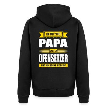 Zwei Titel Papa Und Ofensetzer Ofenbauer - Unisex Premium Bio Zip Hoodie - Schwarz - Hinten - Nico (187cm)
