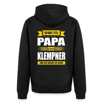 Zwei Titel Papa Und Klempner Meister - Unisex Premium Bio Zip Hoodie - Schwarz - Hinten - Nico (187cm)