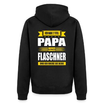 Zwei Titel Papa Und Flaschner Meister Abschluss - Unisex Premium Bio Zip Hoodie - Schwarz - Hinten - Nico (187cm)