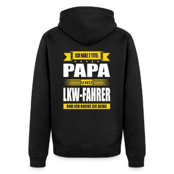 Zwei Titel Papa Und LKW-Fahrer Spruch Trucker Fun - Unisex Premium Bio Zip Hoodie - Schwarz - Hinten - Nico (187cm)