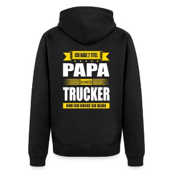 Zwei Titel Papa Und Trucker LKW-Fahrer Fernfahrer - Unisex Premium Bio Zip Hoodie - Schwarz - Hinten - Nico (187cm)