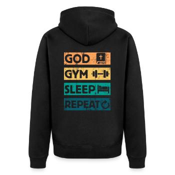 God Gym Sleep - Christian Faith Bible Workout - Unisex Premium Organic Zip Hoodie - black - Back - Nico (187cm)