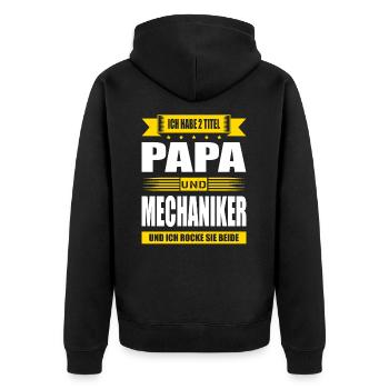 Zwei Titel Papa Und Mechaniker KFZ Meisterprüfung - Unisex Premium Bio Zip Hoodie - Schwarz - Hinten - Nico (187cm)
