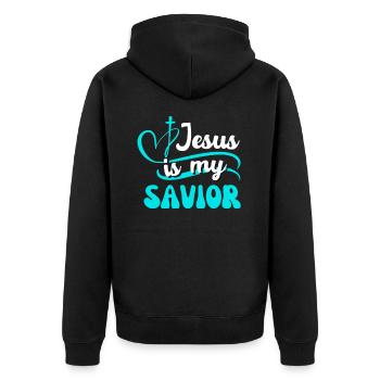 Jesus Ist Mein Erlöser - Bibel Christlicher Glaube - Unisex Premium Bio Zip Hoodie - Schwarz - Hinten - Nico (187cm)