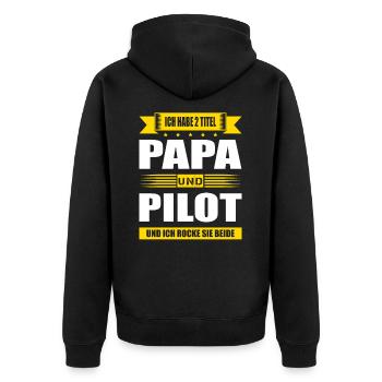 Zwei Titel Papa Und Pilot Flugzeugführer Kapitän - Unisex Premium Bio Zip Hoodie - Schwarz - Hinten - Nico (187cm)
