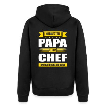 Zwei Titel Papa Und Chef Geschäftsführer - Unisex Premium Bio Zip Hoodie - Schwarz - Hinten - Nico (187cm)