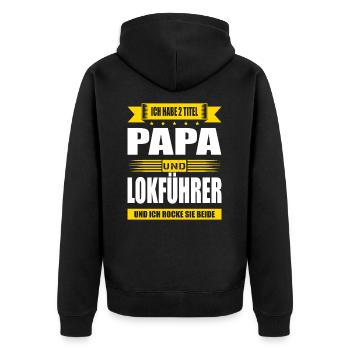 Zwei Titel Papa Und Lokführer Zugführer Bahnfahrer - Unisex Premium Bio Zip Hoodie - Schwarz - Hinten - Nico (187cm)