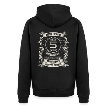 Seit 5 Jahren Hochzeitstag Hölzerne Hochzeit Ehe - Unisex Premium Bio Zip Hoodie - Schwarz - Hinten - Nico (187cm)