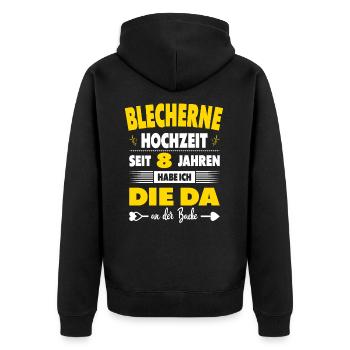 8 Hochzeitstag 8 Jahre Ehe Blecherne Hochzeit - Unisex Premium Bio Zip Hoodie - Schwarz - Hinten - Nico (187cm)