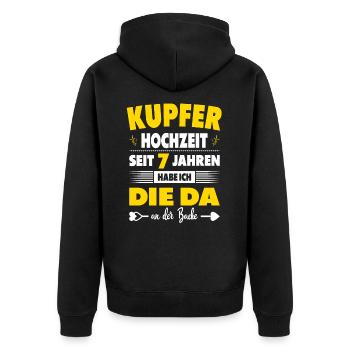 7 Hochzeitstag Paare 7 Jahre Ehe Kupferhochzeit - Unisex Premium Bio Zip Hoodie - Schwarz - Hinten - Nico (187cm)