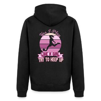 Ja, Ich Spiele Wie Ein Mädchen Fußball Frauen - Unisex Premium Bio Zip Hoodie - Schwarz - Hinten - Nico (187cm)