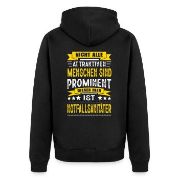 Notfallsanitäter Sanitäter Prüfung Bestanden - Unisex Premium Bio Zip Hoodie - Schwarz - Hinten - Nico (187cm)
