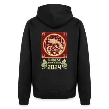 Année chinoise du Dragon 2024 Chinois - Veste à capuche bio Premium Unisexe - noir - Dos - Nico (187cm)