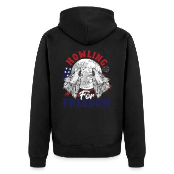 Wolf 4. Juli Amerikanische Flagge Heulende Wölfe - Unisex Premium Bio Zip Hoodie - Schwarz - Hinten - Nico (187cm)