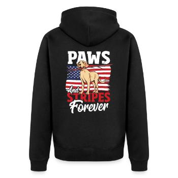 Black Lab Dog Holding July 4th Patriotic USA Flag - Unisex Premium Organic Zip Hoodie - black - Back - Nico (187cm)