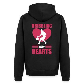 Un joueur de basket-ball de la Saint-Valentin dribble dans les cœurs - Veste à capuche bio Premium Unisexe - noir - Dos - Nico (187cm)