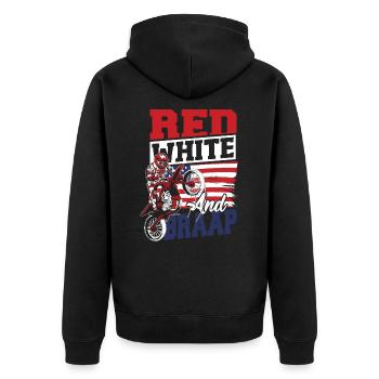 Dirt Bike amerikanische Flagge Motocross Biker 4. - Unisex Premium Bio Zip Hoodie - Schwarz - Hinten - Nico (187cm)