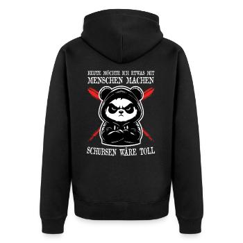 Cool Panda Ironie Frech Witzig Trend Spaß - Unisex Premium Bio Zip Hoodie - Schwarz - Hinten - Nico (187cm)