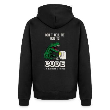 No, you can't pet my bulldog - Unisex Premium Organic Zip Hoodie - black - Back - Nico (187cm)