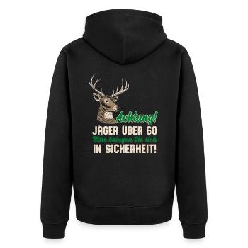 Jäger über 60 lustige Sprüche Hirsch Jagd Humor - Unisex Premium Bio Zip Hoodie - Schwarz - Hinten - Nico (187cm)