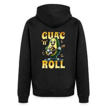 Guac 'N' Roll Rocker Veganer Guacamole Avocado - Unisex Premium Bio Zip Hoodie - Schwarz - Hinten - Nico (187cm)