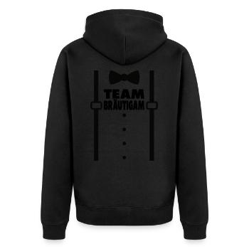 Junggesellenabschied Polterabend Team Bräutigam - Unisex Premium Bio Zip Hoodie - Schwarz - Hinten - Nico (187cm)