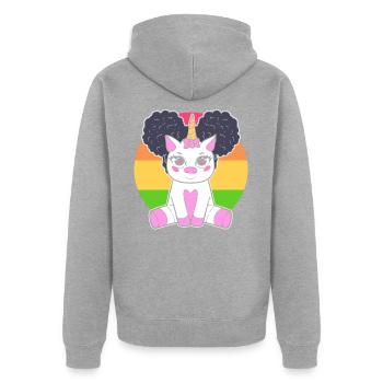 Schwarzes Mädchen Niedliches Einhorn Afro Haar - Unisex Premium Bio Zip Hoodie - Grau meliert - Hinten - Nico (187cm)