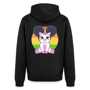 Fille Noire Mignon Licorne Afro Cheveux - Veste à capuche bio Premium Unisexe - noir - Dos - Nico (187cm)