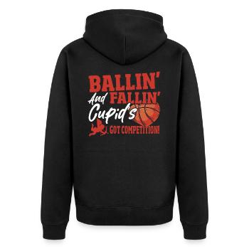 Herzkorbball Paare Basketball Must Haves für - Unisex Premium Bio Zip Hoodie - Schwarz - Hinten - Nico (187cm)