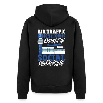 Radarflugzeug Flughafen Fluglotse Uniform - Unisex Premium Bio Zip Hoodie - Schwarz - Hinten - Nico (187cm)