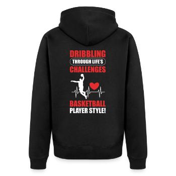 Sport Korbball Basketballspieler - Unisex Premium Bio Zip Hoodie - Schwarz - Hinten - Nico (187cm)