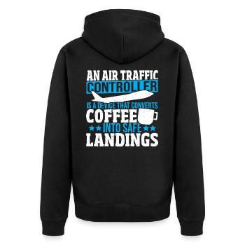 Luftverkehr Luftfahrt Landebahn Fluglotse Kostüm - Unisex Premium Bio Zip Hoodie - Schwarz - Hinten - Nico (187cm)
