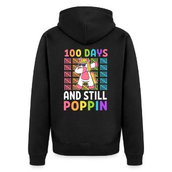 Frohe 100 Tage Schule und immer noch Poppin 100th - Unisex Premium Bio Zip Hoodie - Schwarz - Hinten - Nico (187cm)