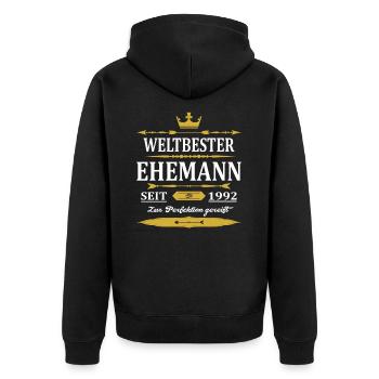 Weltbester Ehemann Seit 1992 Vintage Hochzeitstag - Unisex Premium Bio Zip Hoodie - Schwarz - Hinten - Nico (187cm)