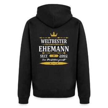Weltbester Ehemann Seit 2002 Vintage Hochzeitstag - Unisex Premium Bio Zip Hoodie - Schwarz - Hinten - Nico (187cm)